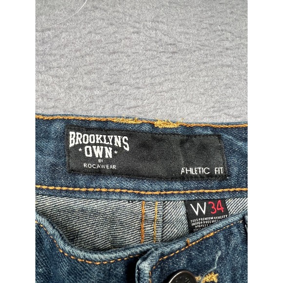 Brooklyns Own by Rocawear Jeans Mens 34x34 Athletic Fit Blue Distressed Denim - Picture 4 of 13